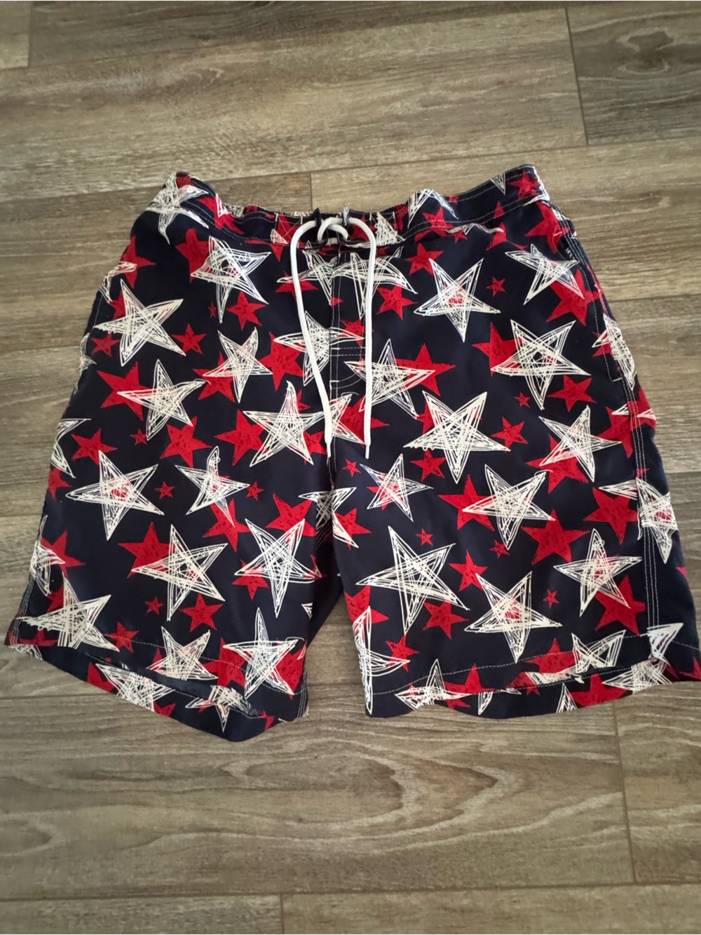 Men's Navy Star Print Swim Trunks - Red & White Stars